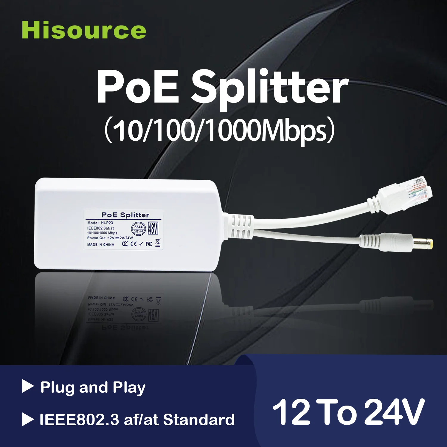 

Разветвитель Hisource 48-12 В, 100 Мбит/с, поддержка IEEE802.3 af/at