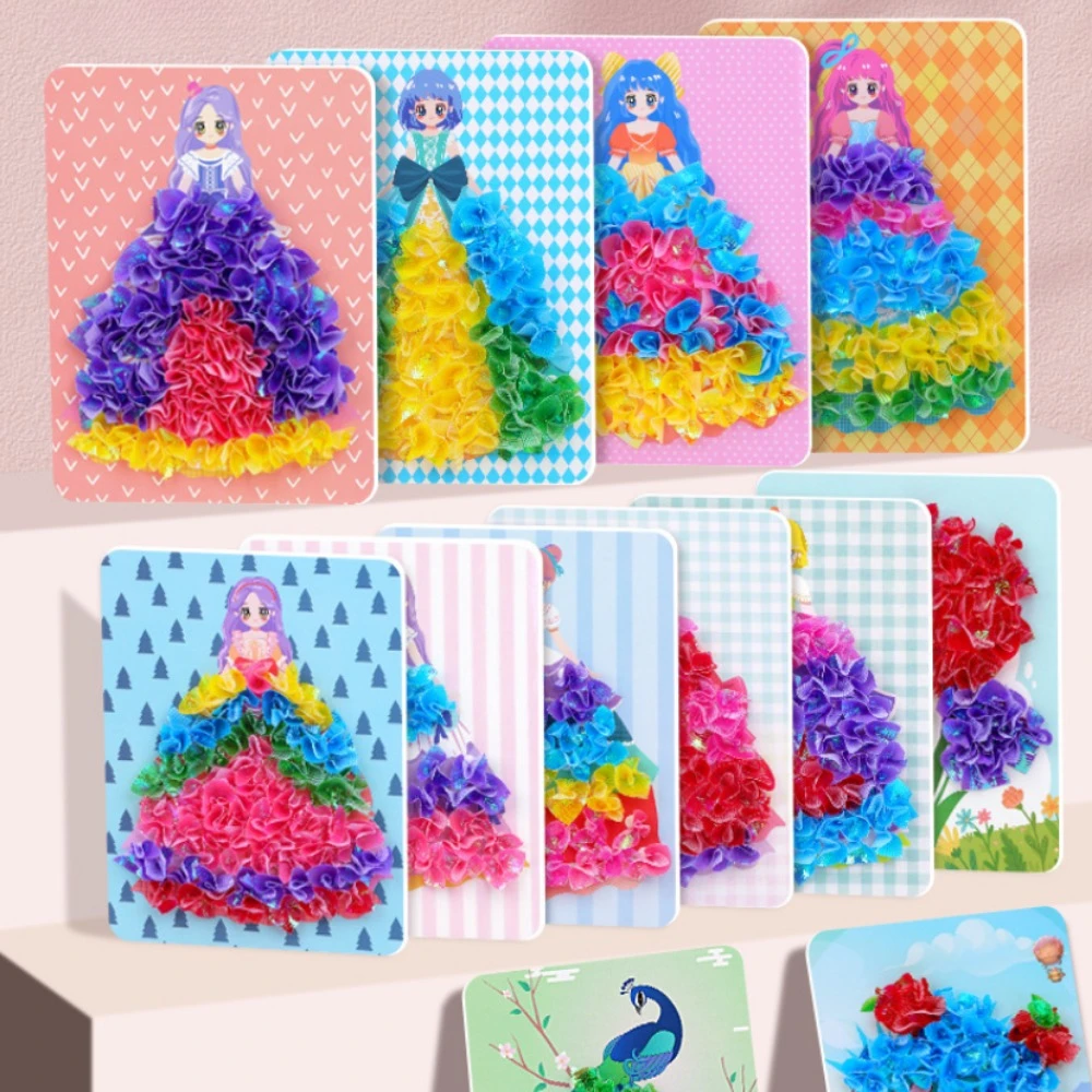 8Pcs Children DIY Painting Sticker Craft Toys Kids Art Girls Poking Painting Princess Handmade Educational Magical Children Gift