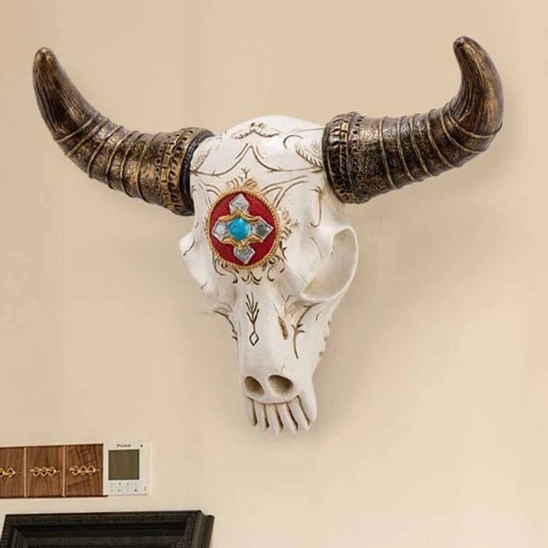 Room Ornaments Bohemian National Wind Home Retro Decoration Bull Head Wall Hanging Bar Farmhouse Decoration Animal Walls Pendant