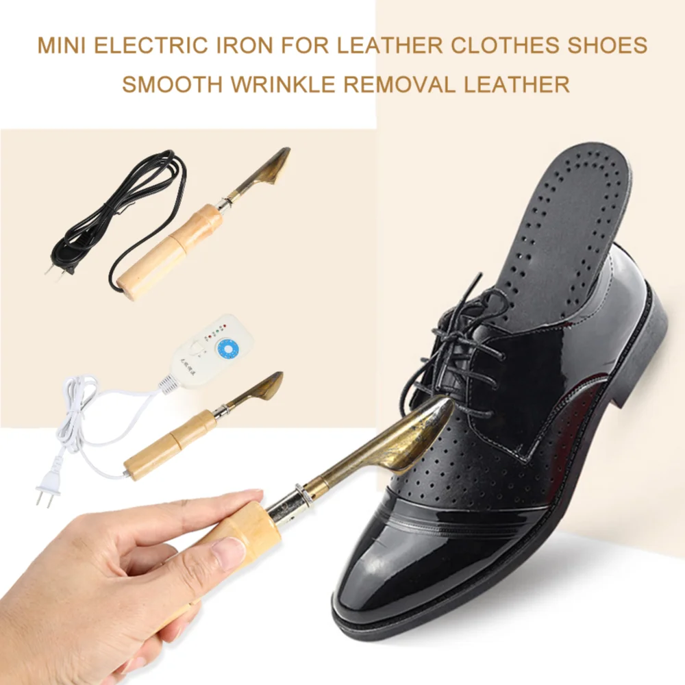 Household Electric Iron Wood Handle Leather Clothing Shoes Bag Wrinkle Removal Tool Strong Toughness Portable Mini Electric Iron