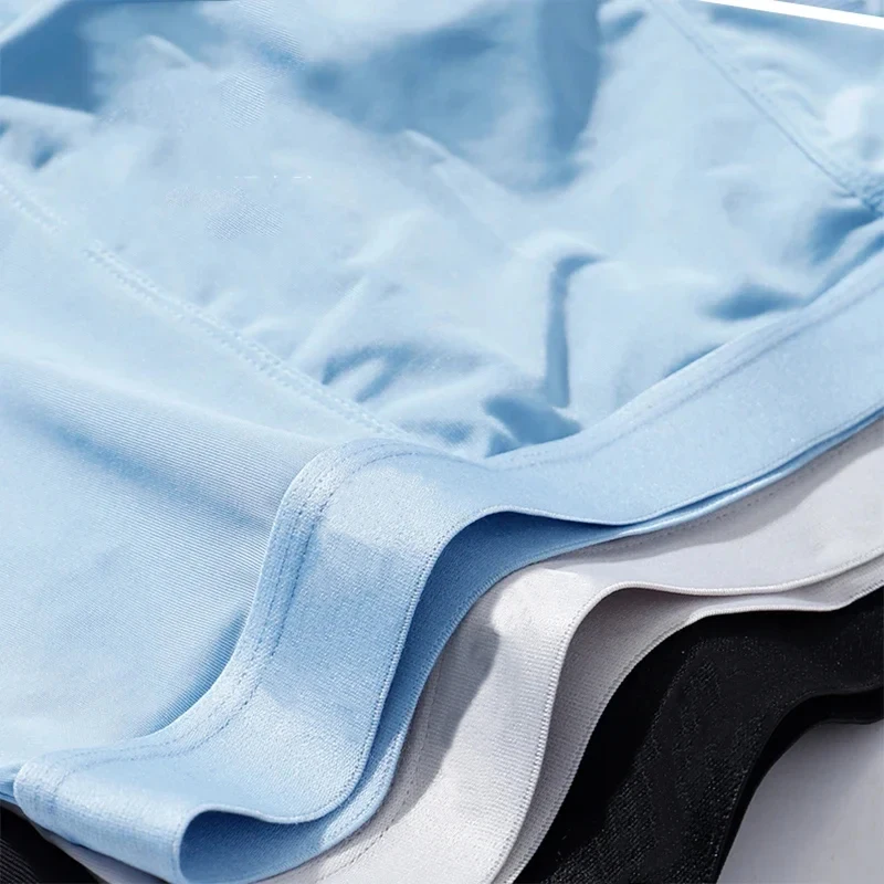 3Pack Set Summer Ice Silk Men Boxer Shorts Sexy Ultrathin Man Underwear Breathable Soft Men's Panties black Blue light gray