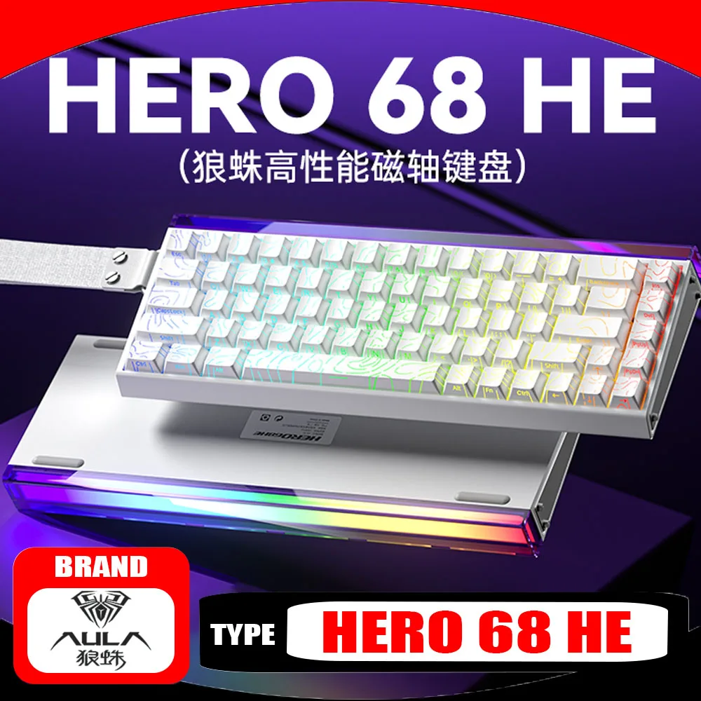 

AULA HERO 68HE Игровая магнитная клавиатура RGB HERO 68 HE Проводная механическая клавиатура для киберспорта с возможностью горячей замены RT Точность Пользовательский подарок
