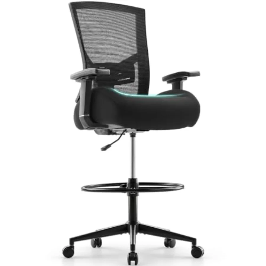 500 lbs Drafting Chair for Big and Tall Users Wide Seat, 2D Adjustable Lumbar Support, Ergonomic Design with Footrest, Ideal fo