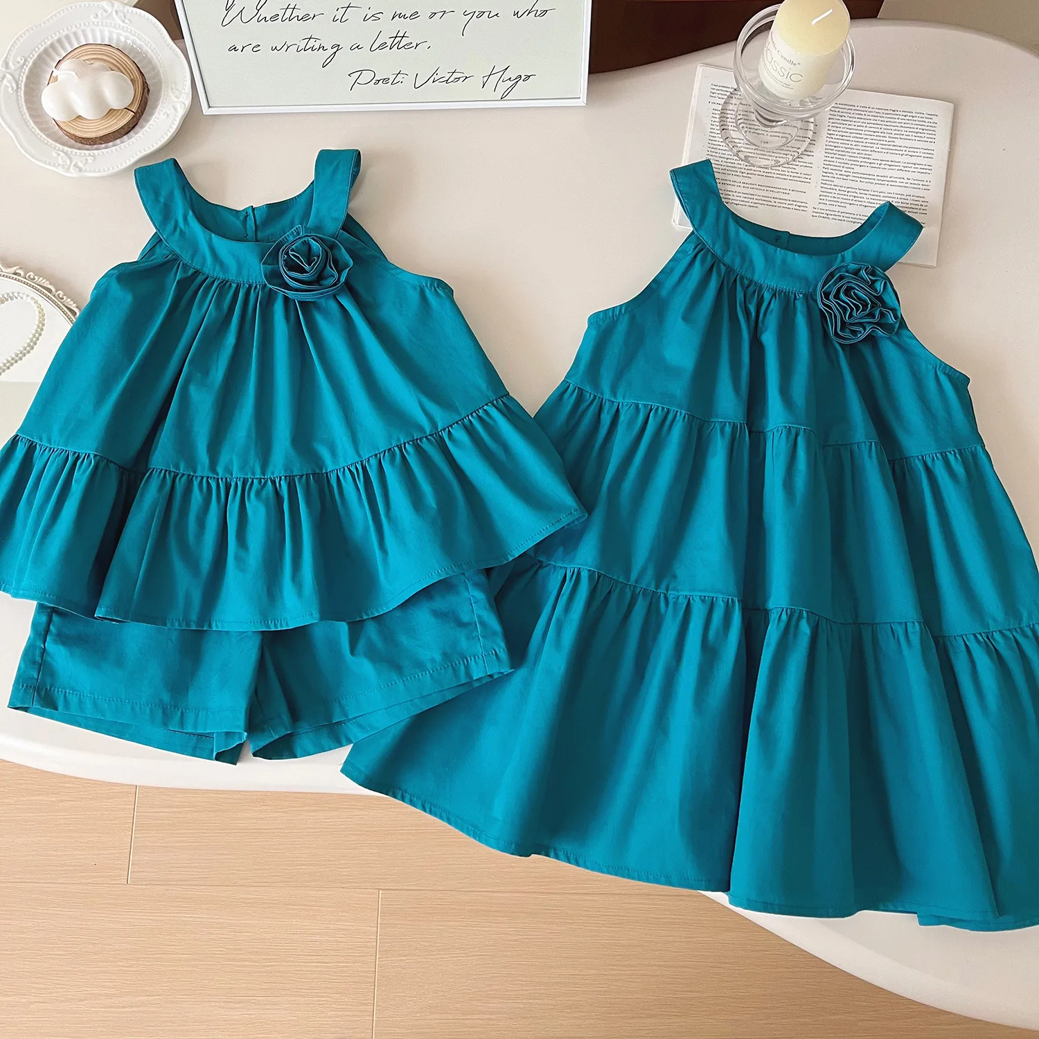 2024 summer new Korean version 1-9Y girls vest princess skirt small shorts set sister 90 100 110 120 130 140cm