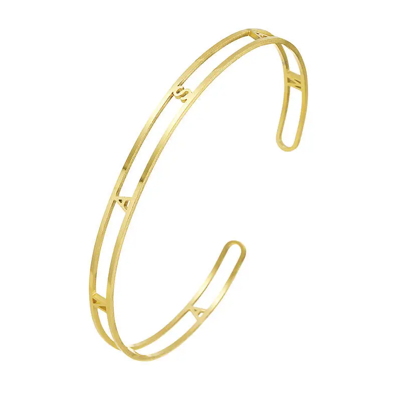 

Women Luxury 18K Gold Stainless Steel Open Hollow Cuff Bangle Bracelet