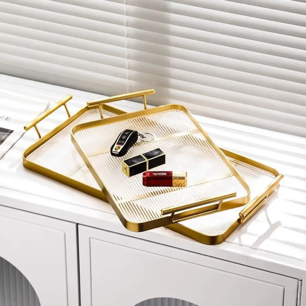 

Rectangle Acrylic Serving Tray Thicken Leak-proof Fruit Dessert Tray with Handles Smooth Surface Comfortable Grip
