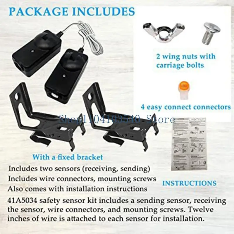 02DC Garage Door Photo Eye Safety Replacement Set with Two Units for 41A5034, Black Outer Housing and Metal Mount Parts for Home
