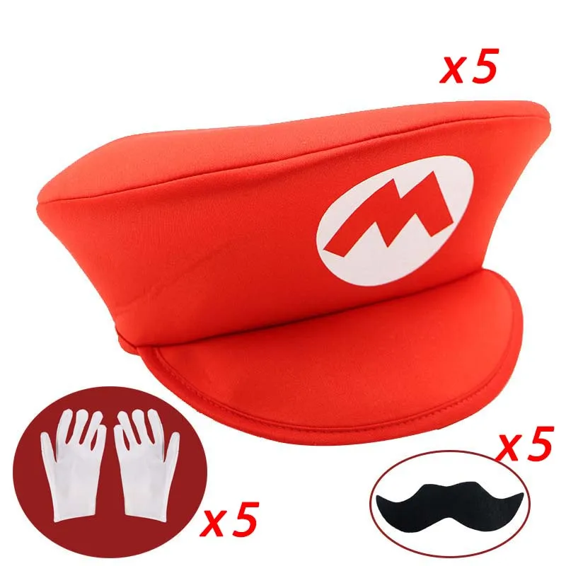Rood Groen Super Bros Hoeden Set Mary Luigy Caps Snorren Handschoenen voor Halloween Kerst Cosplay Kostuums Bijpassende Accessoires