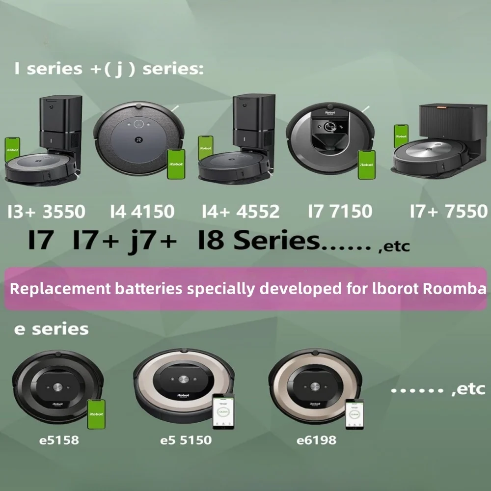 Reemplazo de batería de 14,4 V 5000mAh para iRobot Roomba e y i Series i7+ e5 7150 7550 i3 3150 i3+ 3550 i4 4150 i4+ 4624864