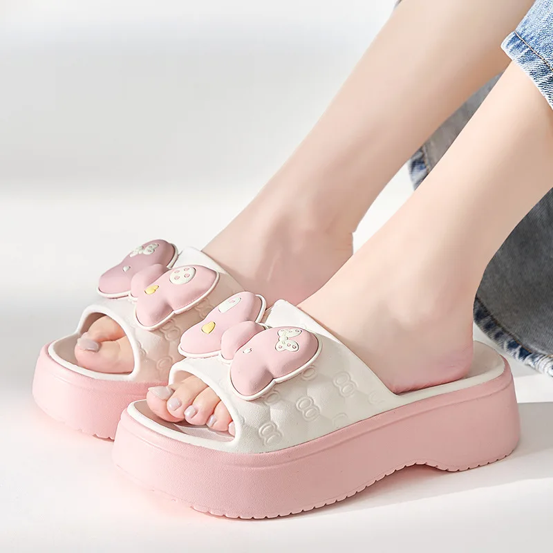 2024 New Women Slippers Thick Platform Non-Slip Home Bow Flip Flops EVA Summer Beach Sandals Ladies Slides Indoor Shoes