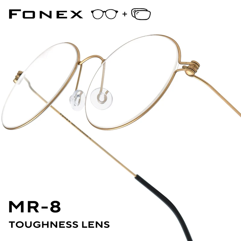 

FONEX Progressive Prescription Glasses Anti Blue Myopia Optical Lens Eyewear Men Women Round Eyeglasses Titanium Frames 7510