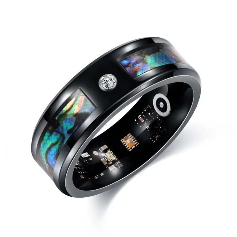 Blue Patterned Smart Ring Heart Rate Tracker Sports Step Counting Magnetic