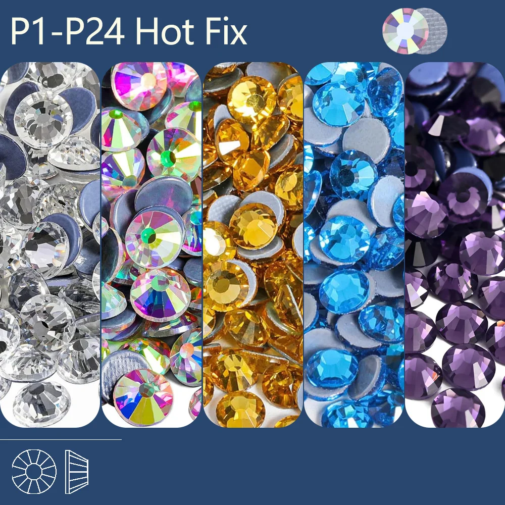 24 Colors ss6-ss30 Hotfix Rhinestones Flatback Crystal Iron On Glass Rhinestone for Crafts Clothes DIY Decorations