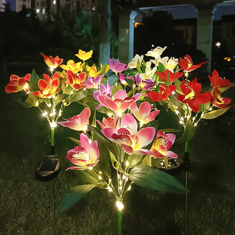 Outdoor Nieuwe Solar Orchidee Licht Binnenplaats Tuinfeest Bruiloft Decoratie LED Dimulatie Bloem Gazon Villa Landschap Grondlamp