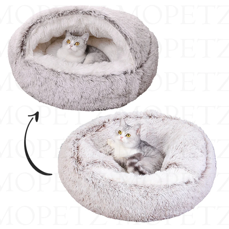 

2 In 1 Pet Dog Cat Bed Round Plush Cat Bed House Warm Soft Long Plush Bed For Small Dogs Cats Nest Donut Warming Sleeping