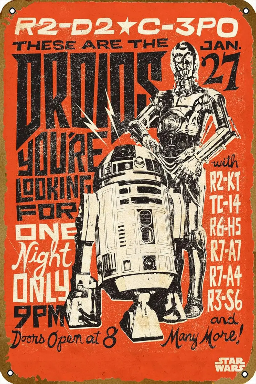 Droids Metal Tin Sign 12 X 8 Inches Retro Vintage Wall Decor Poster Plaque