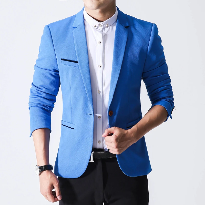 Male Blazer Blue Thin Slim Fit Party Menswear Men\'s Suit Jackets Korean Style Clothes Fashion 2024 Coat Original Elegant Casual