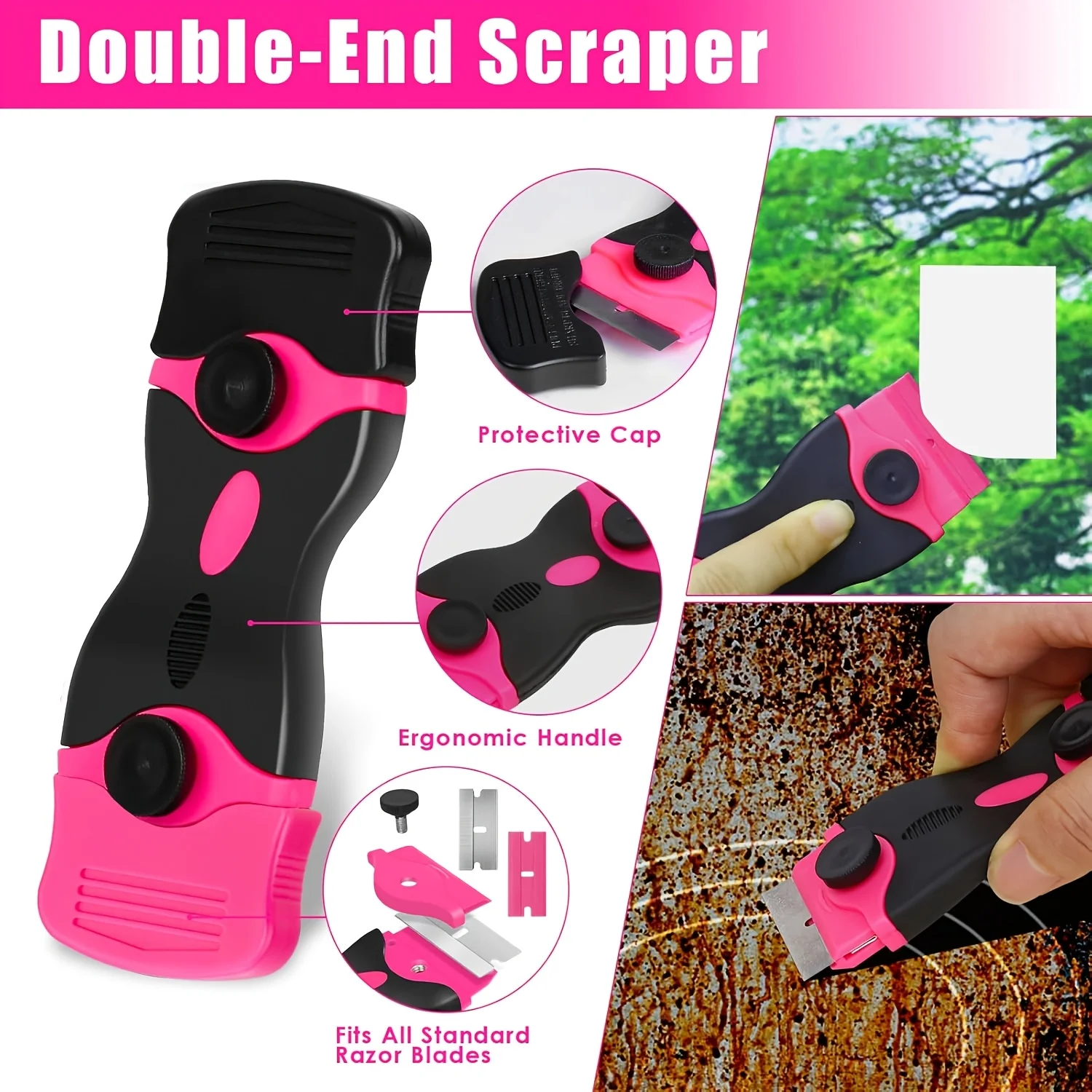 22PCS Multi-purpose Pink Scraper Kit Metal Plastic Razor Blades Set Glue Label Paint Remover Car Tint Window Stove Household Cle image 4
