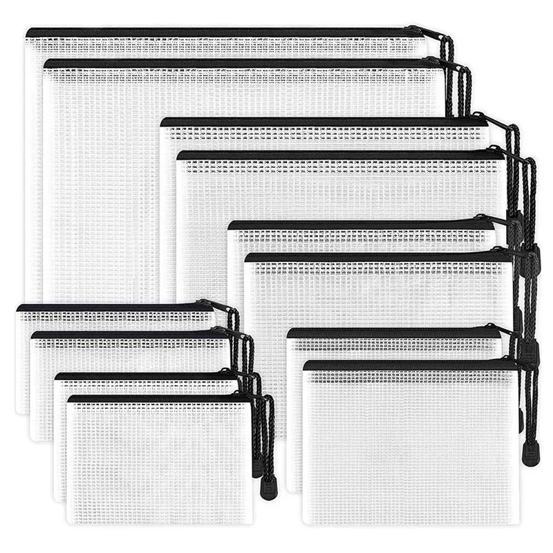

AOAO-12PCS Органайзер для файлов, пластиковая сетчатая сумка на молнии, многофункциональная водонепроницаемая папка, канцелярские товары, несколько размеров