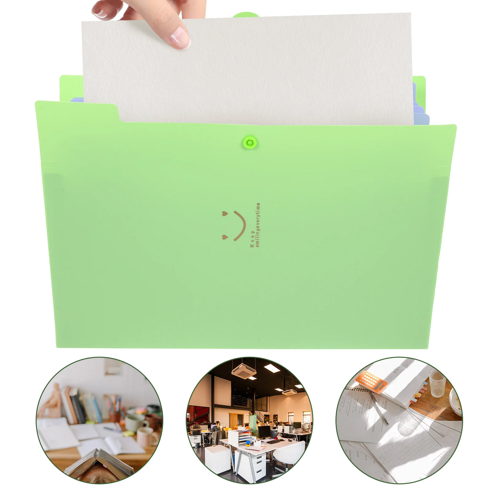 Grass Green Aktenordner mit 5 Fächern, robuster Kunststoff im A4-Format, Schnappverschluss, erweiterbarer Dokumenten-Organizer für Büro, Schule, Zuhause