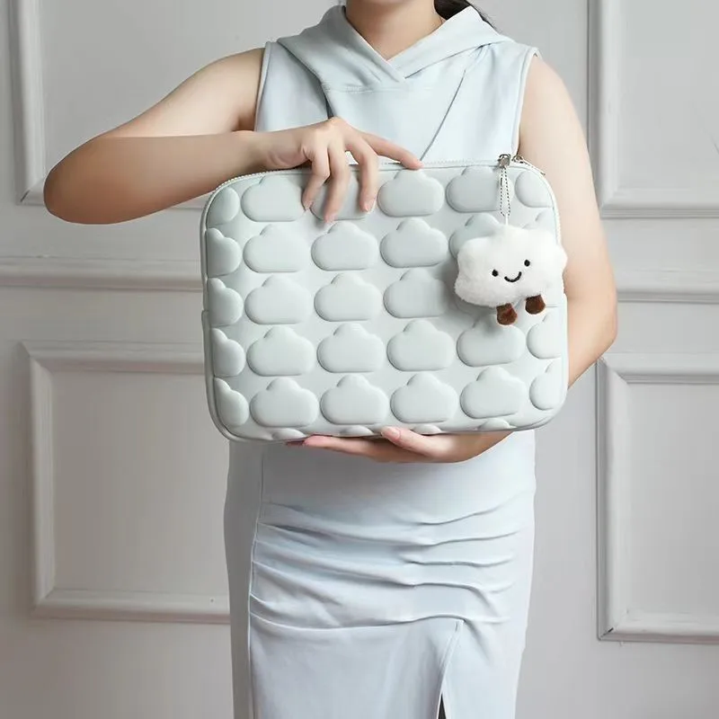 حافظة كمبيوتر محمول سحابة بلون سادة لجهاز ماك بوك اير برو 13 15 بوصة مقاومة للصدمات والأوساخ ذات سعة كبيرة حافظة للكمبيوتر المحمول #4