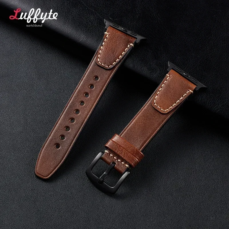 حزام جلدي ريترو لساعة أبل 1-10 Ultra SE 2 حزام معصم لساعة IWatch 38 40 41 42 44 45 46 49 مللي متر سوار معصم للرجال
