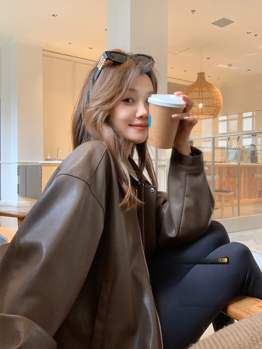 

Кожаная куртка MUKOK Coastal Highway в американском ретро-стиле, женская мотоциклетная куртка, приталенная, укороченная, для женщин