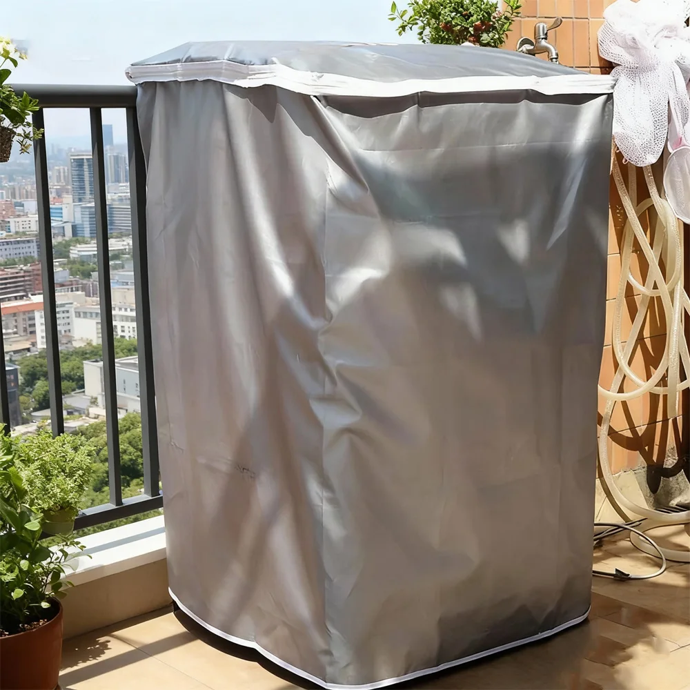 

Серый чехол для стиральной машины с верхней загрузкой — дизайн молнии в современном стиле, всесезонная защита для ежедневного использования на домашнем балконе