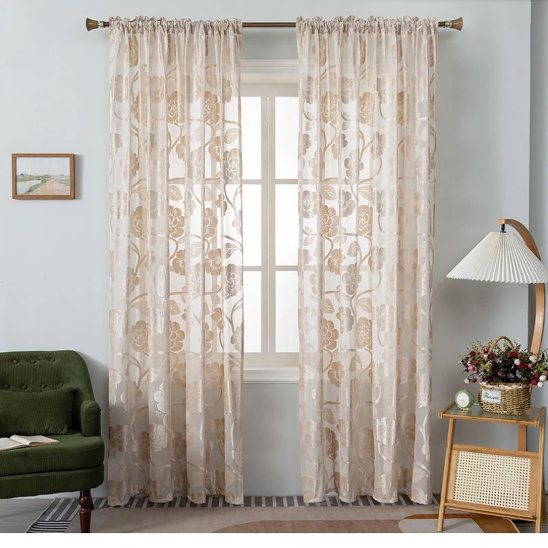Tulle Jacquard Embossed Semi-shading Sheer Curtains for Living Dining Room Bedroom Fabric, Light-transmitting Custom Size