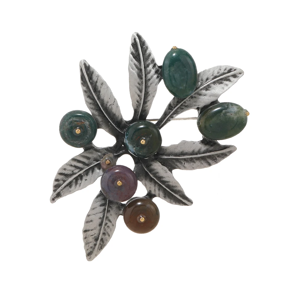 Morkopela Vintage Natural Stone Brooches for Women Large Flower Brooch Suit Dress Pin Fashion Jewelry Party Pins Accessories