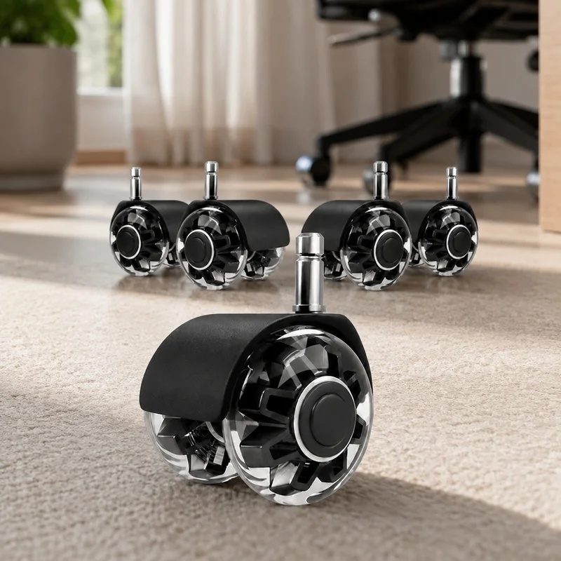 5-Pack Quiet Rubber Swivel Wheels for Office Chairs, Smooth and Stable Rolling Casters