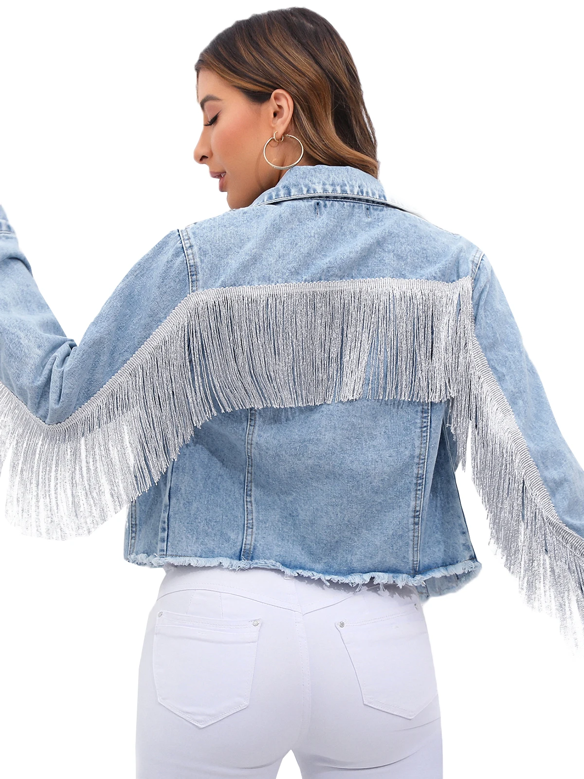 Fitaylor Women Denim Jacket Casual Lady Tassels Single Breasted Denim Coat High Street Denim Outwear