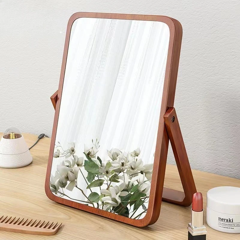 مرايا مكياج مكتبية مع مرايا خشبية مستطيلة مثبتة على الحائط ومرايا طاولة لغرفة المعيشة وغرفة النوم وهدايا عيد الميلاد #1