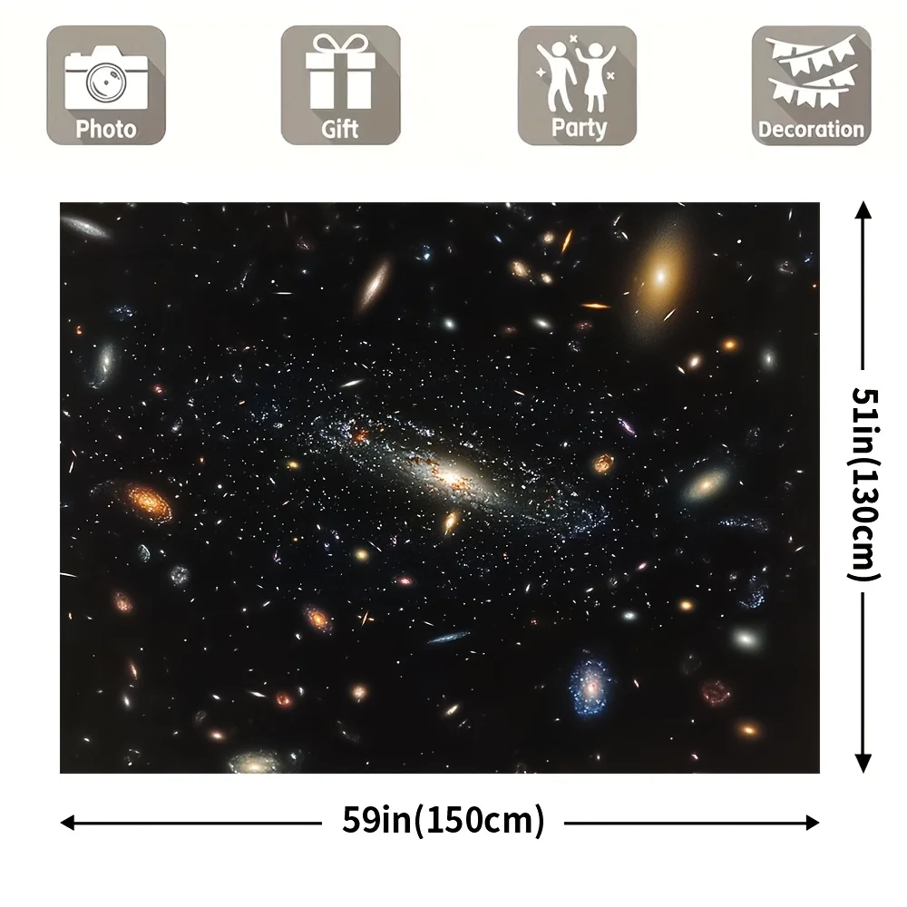 1 Hubble Deep Field Space Galaxy - لافتة خلفية من البوليستر الملون، مثالية لتزيين الحفلات والعطلات #5