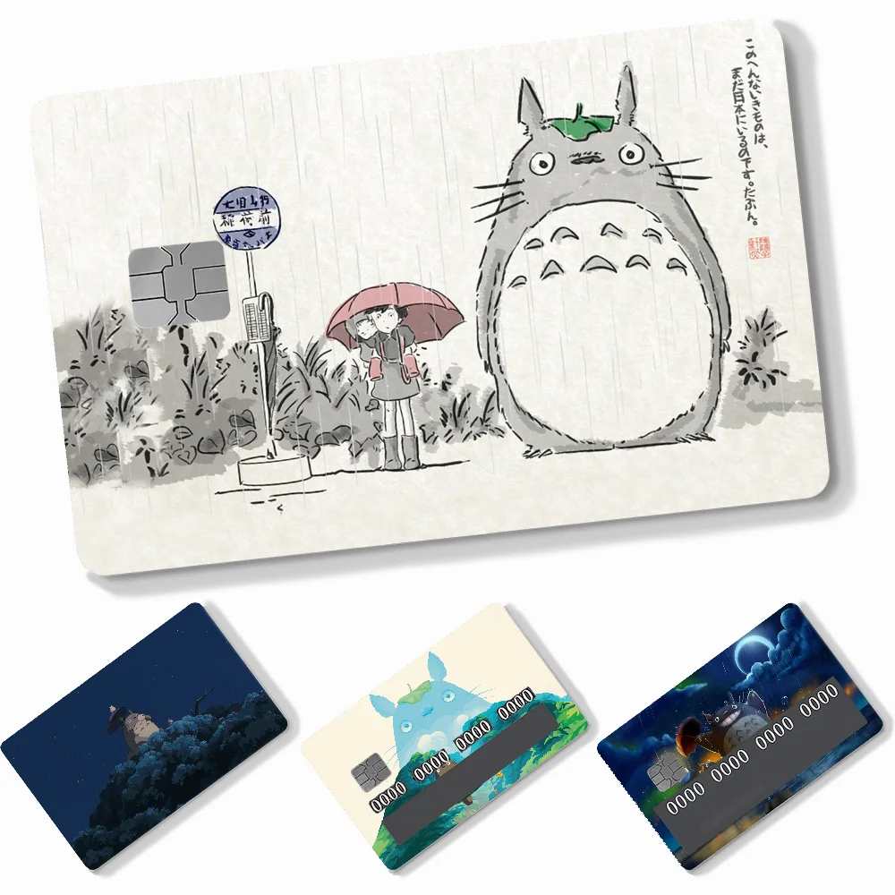 Anime Hayao Miyazaki My Neighbour Totoro Stickers 4pcs PVC Credit Card Skin Stickers Removable Self-adhesive Protective Film