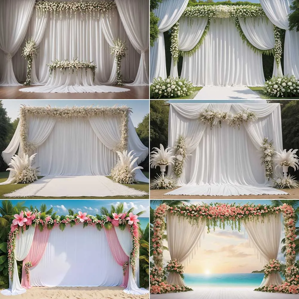 MOON.QG Lawn Wedding Ceremony Backgrounds For Photography Outdoor Feather Party Photo Backdrop Flower Curtain Photocall Props