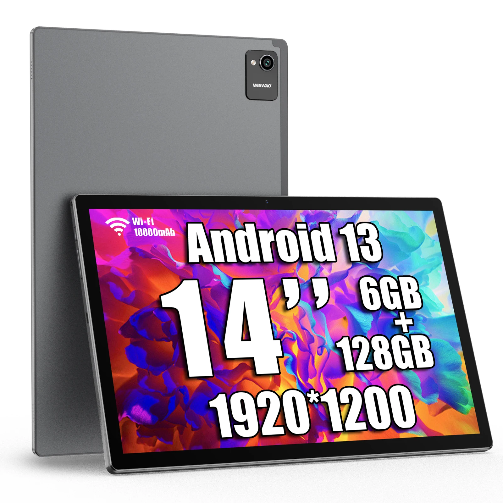 Tablette MESWAO B2 14 pouces, processeur MTK6769 64 bits 8 cœurs, Android 13, batterie 10000 mAh, stockage 6+128 Go, 32 MP, 1920 x 1200, tablette PC