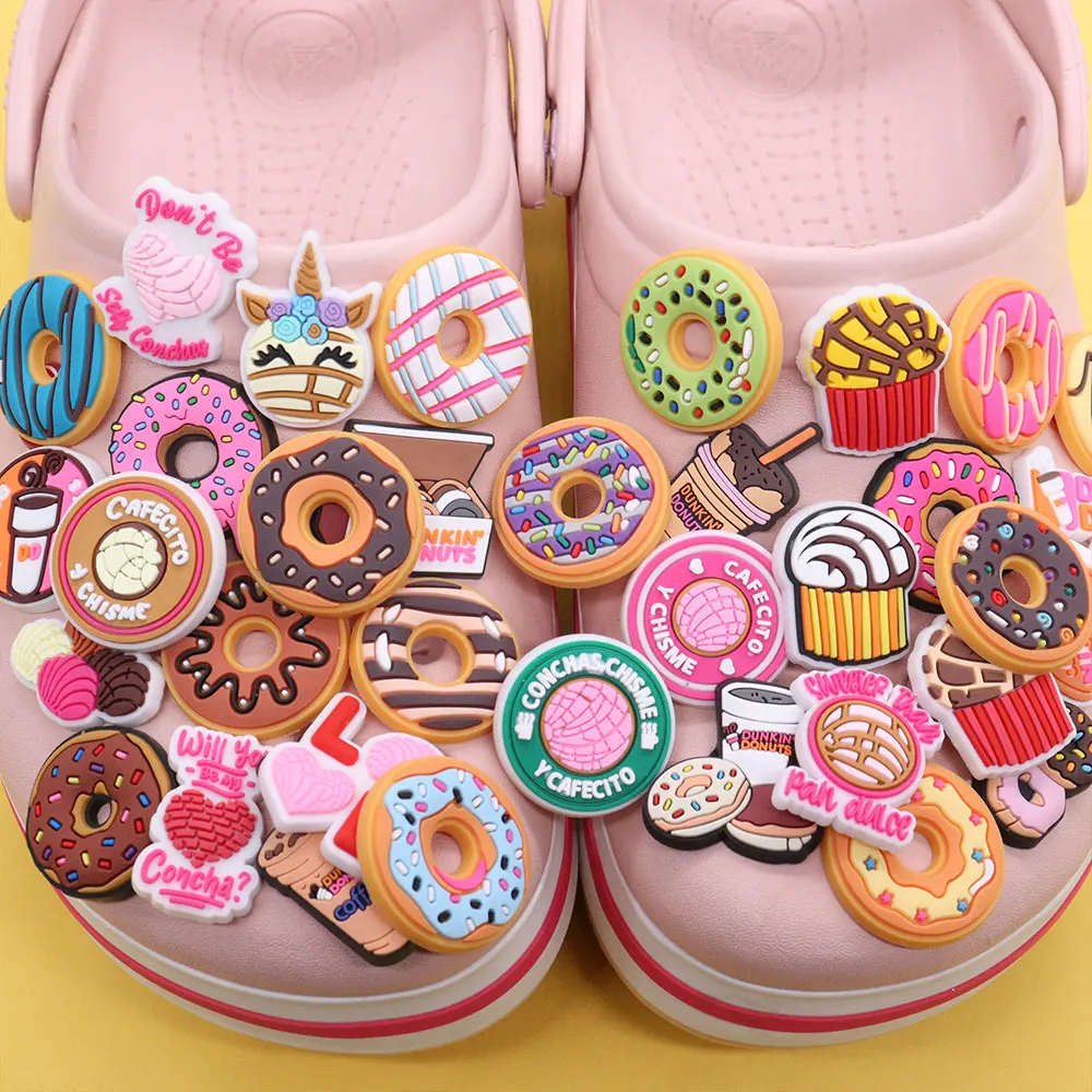 

1pcs Various Delicious Donuts Food Kids Favorite Shoes Charms Decorations Drinks Slippers Buckle for Holiday Gifts