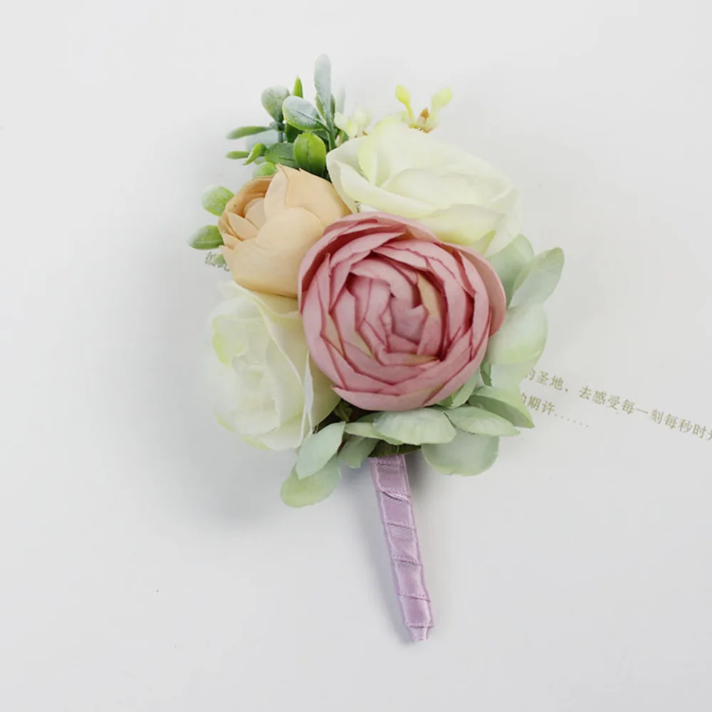 Seda artificial Rose Wrsit Corsages para baile, dama de honra Flores Pins, Boutonnieres casamento, cerimônia e festa de baile