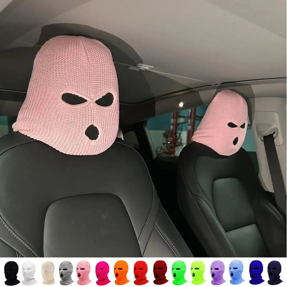 Spoof Car Seat Headgear Headrest Cover For Seat Ateca Arona ibiza Leon Toledo Leon ST CUPRA 3 Hole Knitted Face Mask Seat Cover