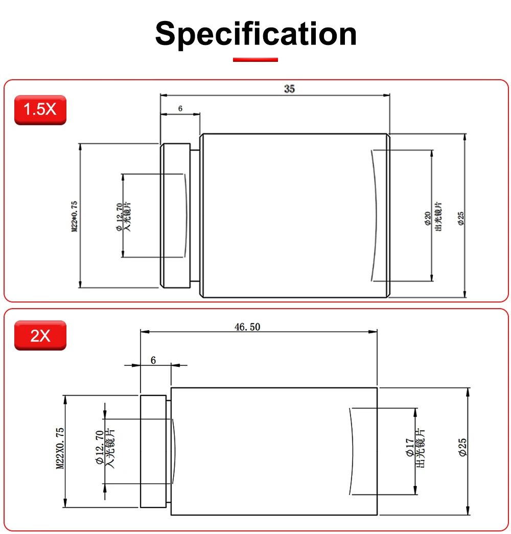 Hunst CO2 10600nm Laserstrahlexpander 2X 2,5X 3X 4X Erweiterungsverhältnis M22*0,75 Linsenoptik für CO2-Lasermarkierungsmaschine – Detail 2