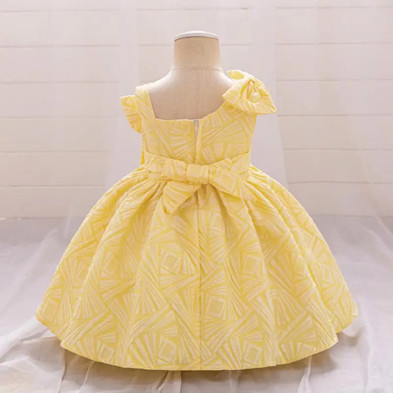 Baby Girl Solid Color Bow Irregular Collar Sweet and Cute Princess Dress Christmas Birthday Party Banquet Dress for 0-3 Years