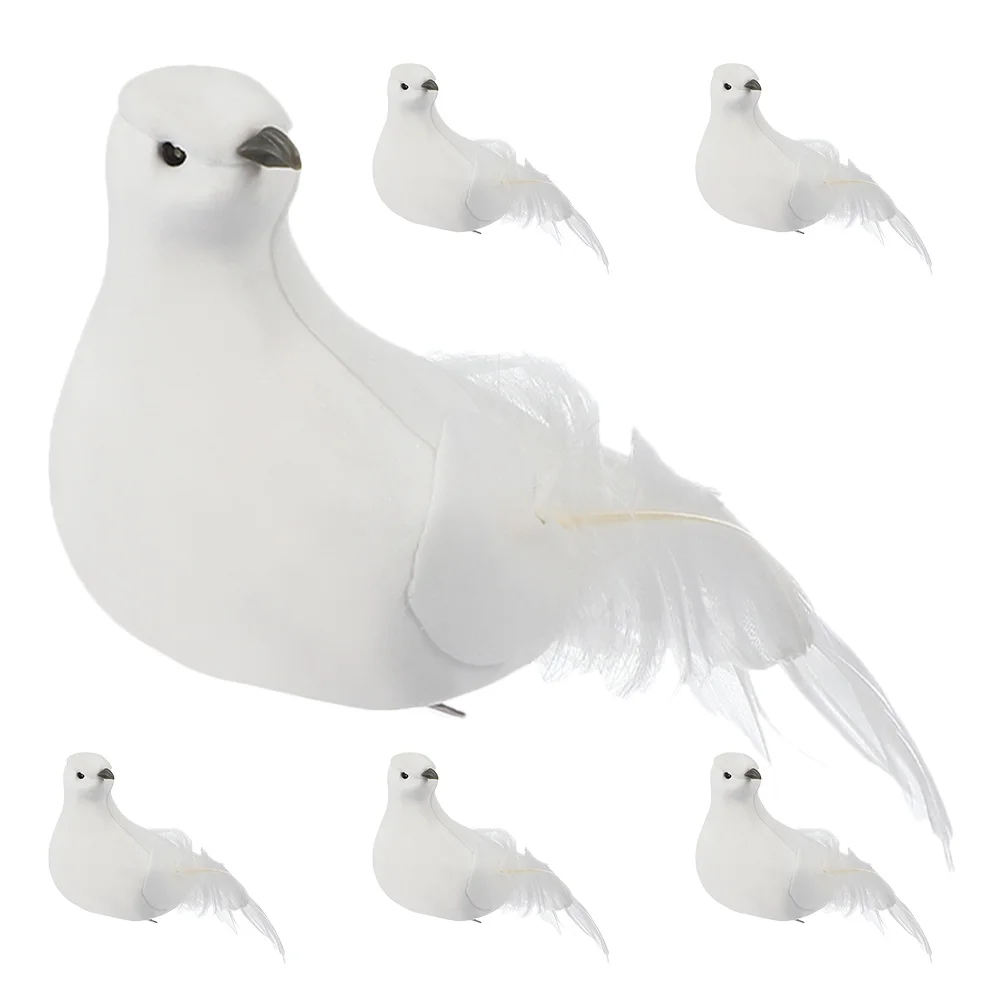 

6Pcs Artificial Dove Birds Lifelike Clip on Decorations for Home Wedding Party Christmas Tree Ornaments Decor
