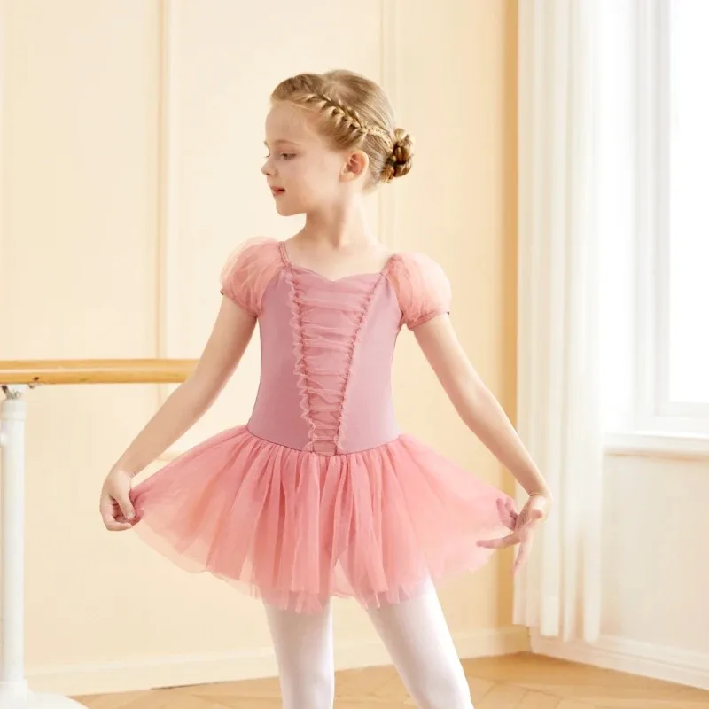 Ballet Tutu Dress For Girl Ballet Leotards Puff Sleeve Ballet Dress Kids Dance Gauzy Skirts Skate Dance Party Bodysuits Swiomwer