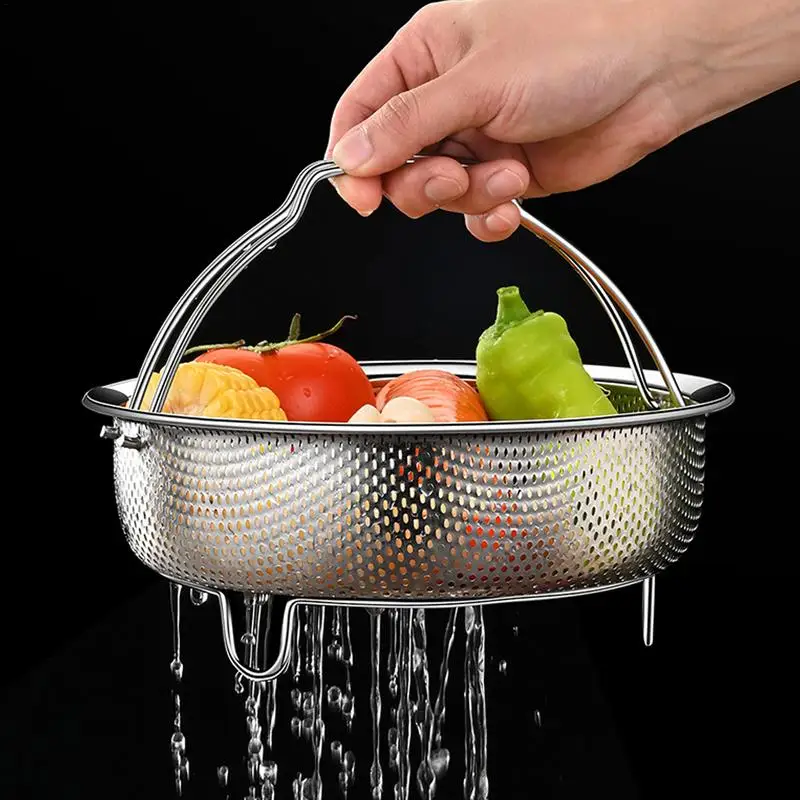 Metal Steamer Basket Stainless Steel Rice Washer For Steamer Vegetable Steamer Tray Food Steamer Basket With Handle And Base Leg