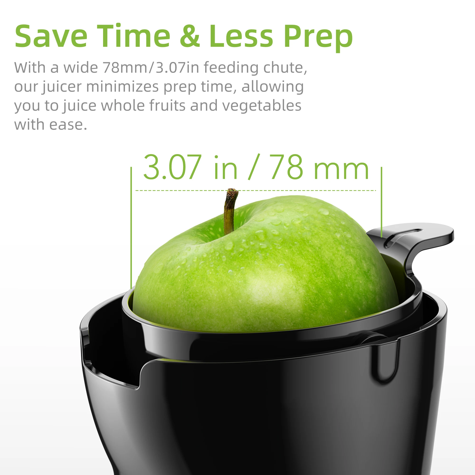 Cold Press Juicer with 78mm Feed Chute, 200W 40-65RPM Powerful Motor Slow Masticating Juice Extractor Fits Whole Fruits