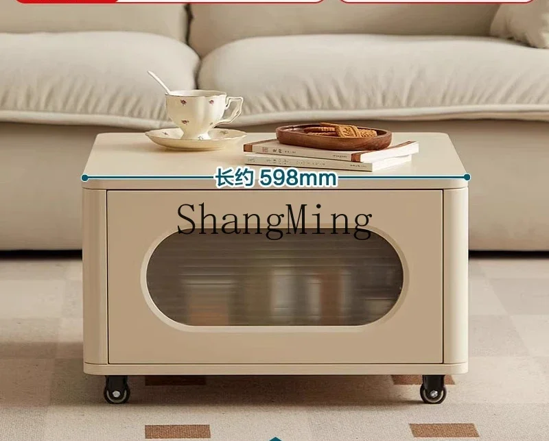 ZYYhome طاولة قهوة كريمية لغرفة المعيشة، شقة صغيرة منزلية جديدة، خزانة تلفزيون قابلة للإزالة #5