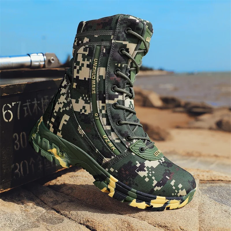 Men's Outdoor High-Top Tactical Boots Hiking Military Boots Comfortable Breathable Upper Durable Rubber Outsole