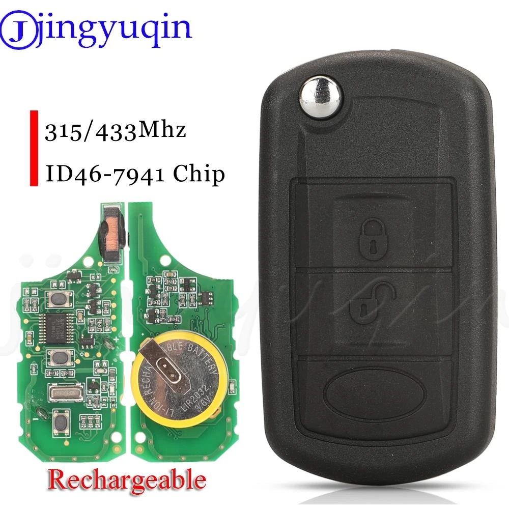 

jingyuqin Rechargeable 3Buttons Remote Car Key Fob 315/433MHz ID46 PCF7941 Chip For Land Rover Range Rover Discovery 3