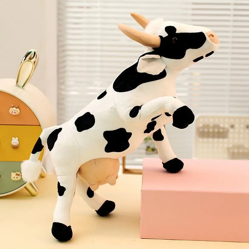 Realistic Cow Plush Toy Simulation Dairy Cow Stuffed Animal Doll Soft Spotted Farm Animal Plushie Educational Toy Birthday Gift